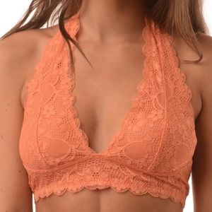 Free People Galoon Lace Halter Bra Orange NWT